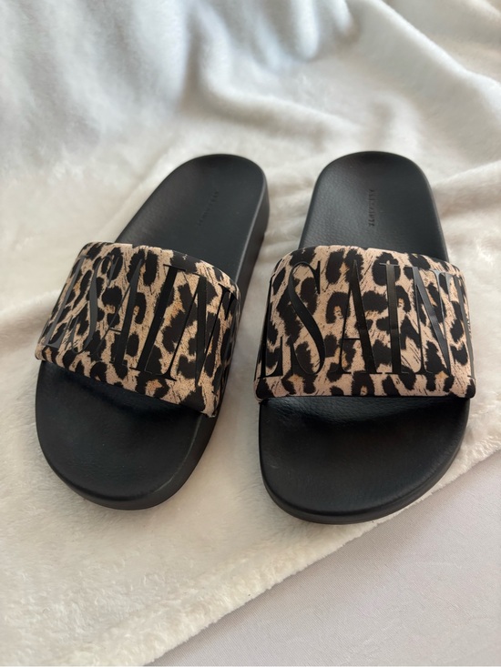All Saints Shoes - ALL SAINTS Signet Transfer Slide Sandal Leopard Print Black/Brown Size 8